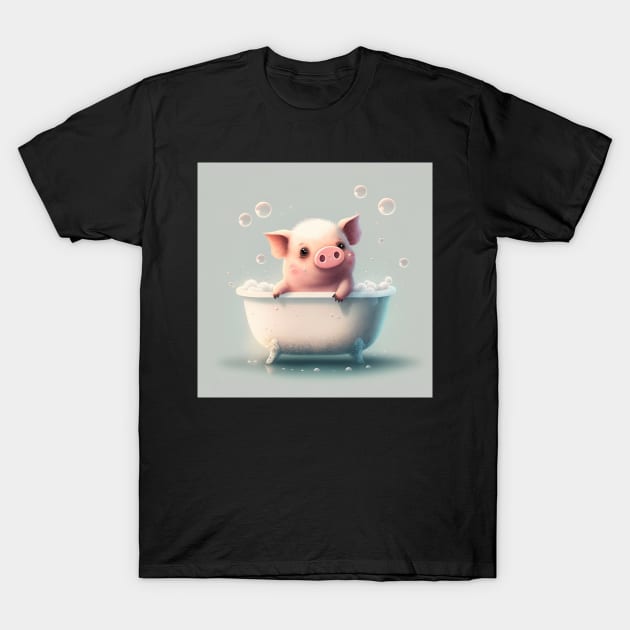 Cute Happy Pig Bathroom Drawing Illustration T-Shirt by unrealartwork